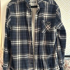 Navy and White Plaid Button-Up Shirt